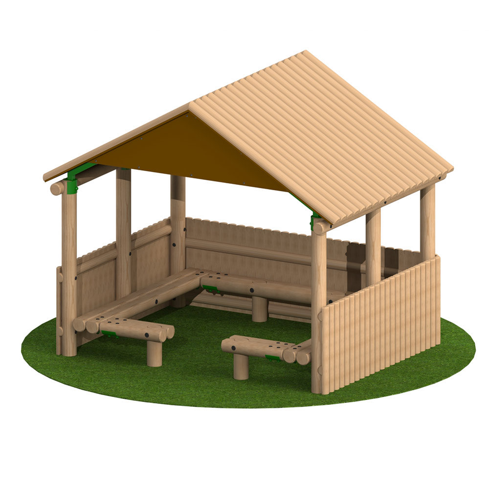 3m x 2.4m Timber Shelter with Seating and Half Clad Sides 3m x 2.4m Timber Shelter with Seating and Half Clad Sides