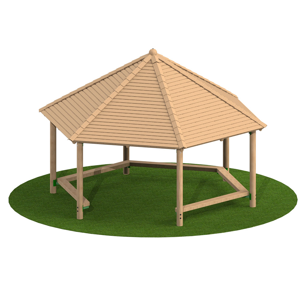 5m Hexagonal Timber Shelter with Seating 5m Hexagonal Timber Shelter with Seating