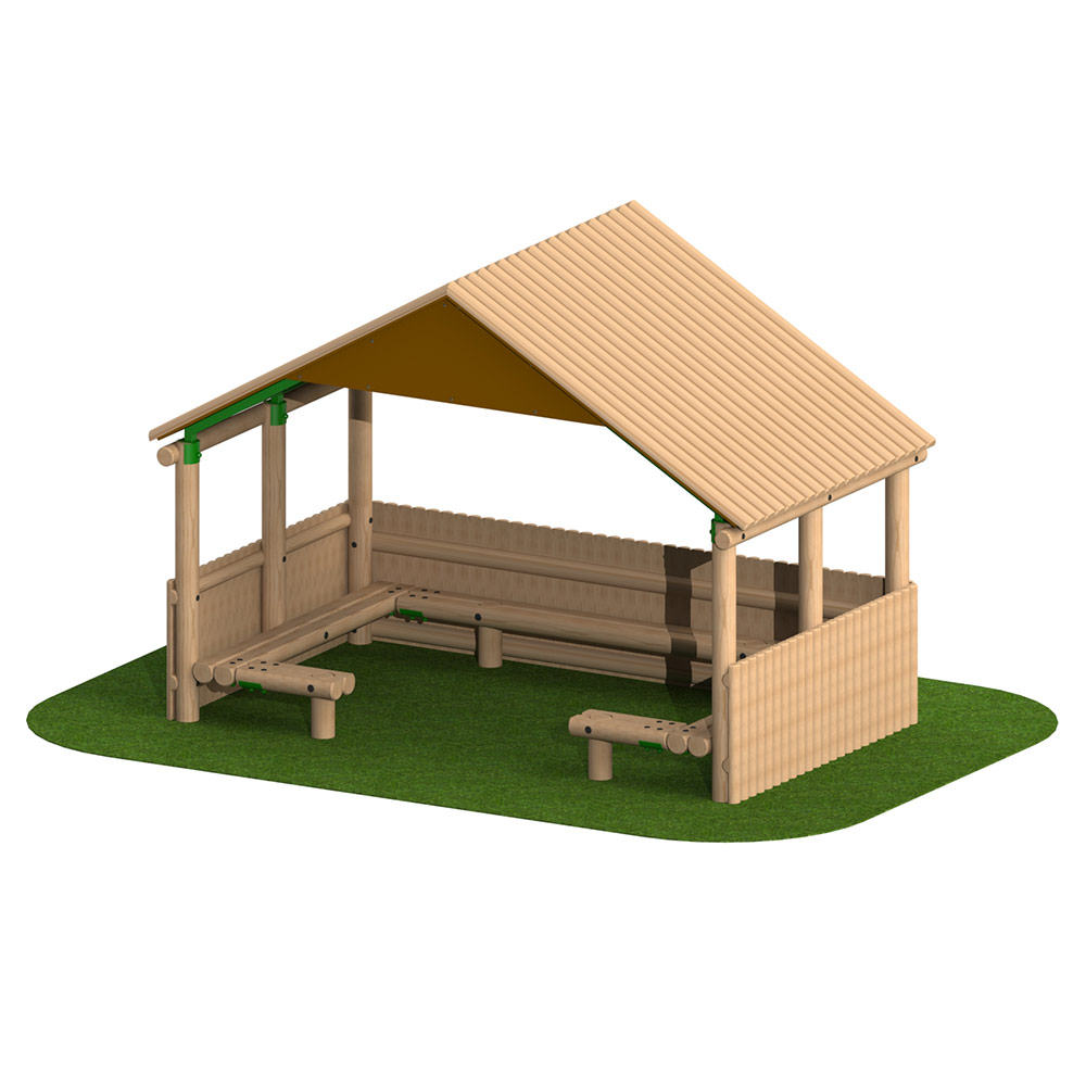 4m Timber Shelter with Seating and Half Clad Sides 4m Timber Shelter with Seating and Half Clad Sides
