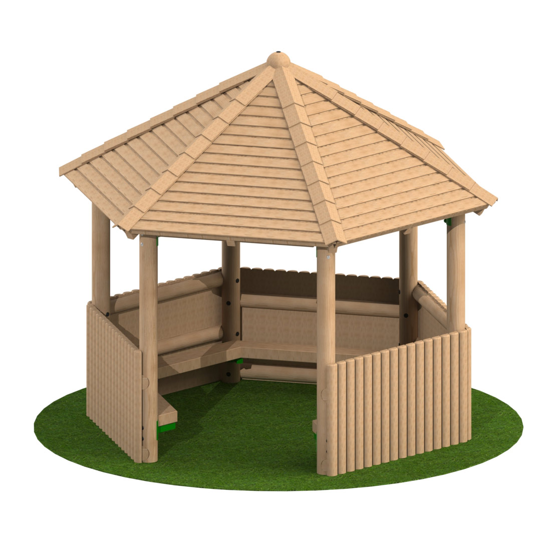 3m Hexagonal Timber Shelter with Seating and Half Clad Sides 3m Hexagonal Timber Shelter with Seating and Half Clad Sides